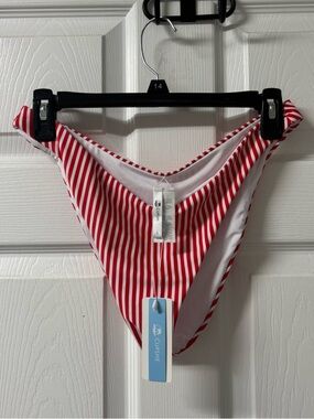 Cupshe High Cut Red & White Stripe Bikini Bottoms Women’s Size Large NEW